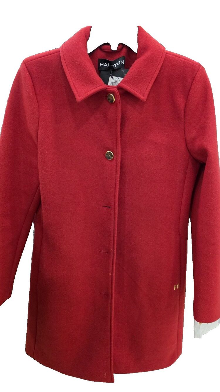 Halston Women's Red 100% Wool Classic Button Lined Coat New w Tags Small $275